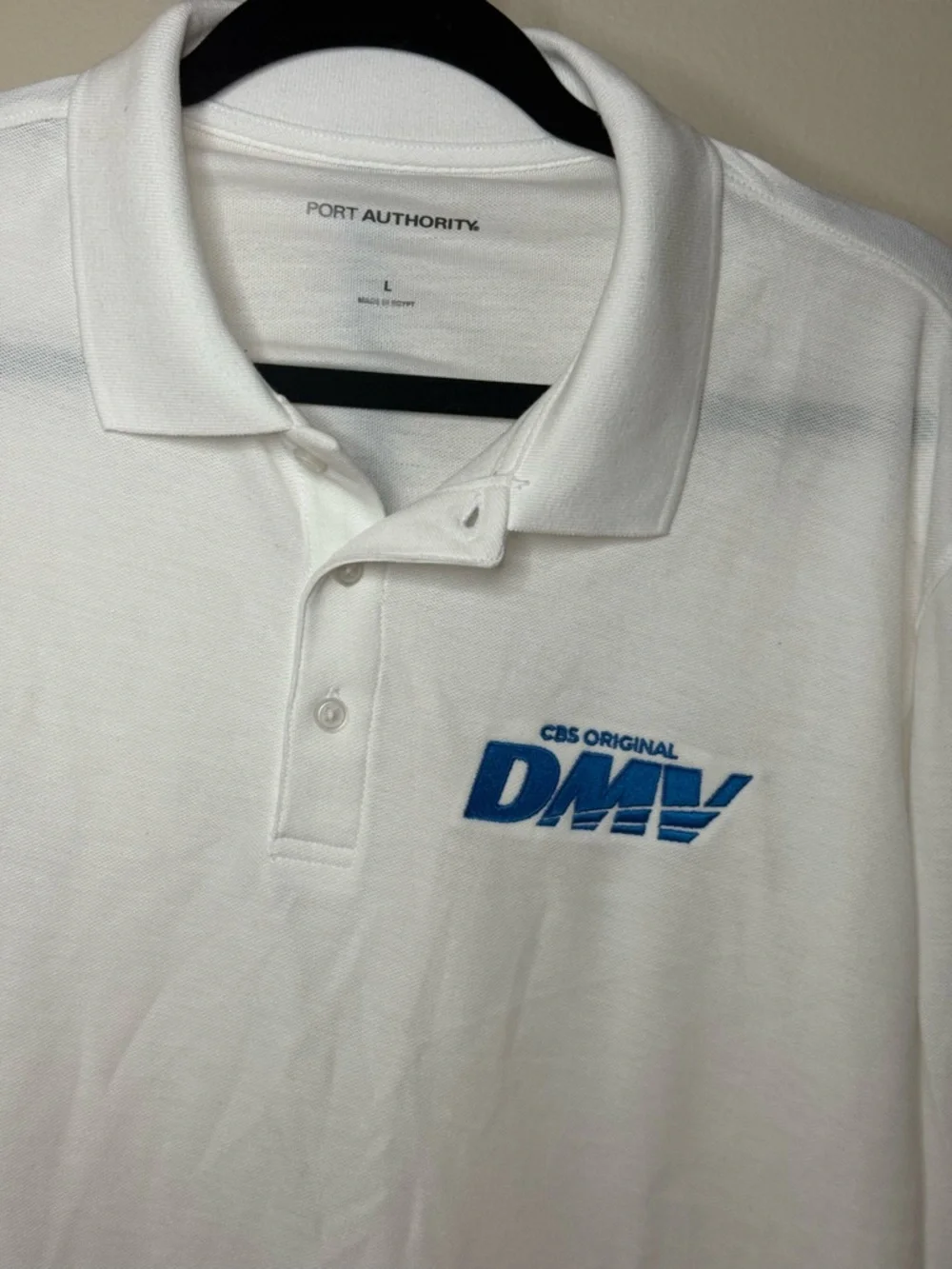 Port Authority White Long-Sleeve Polo with Blue DMV Logo - Classic Workwear